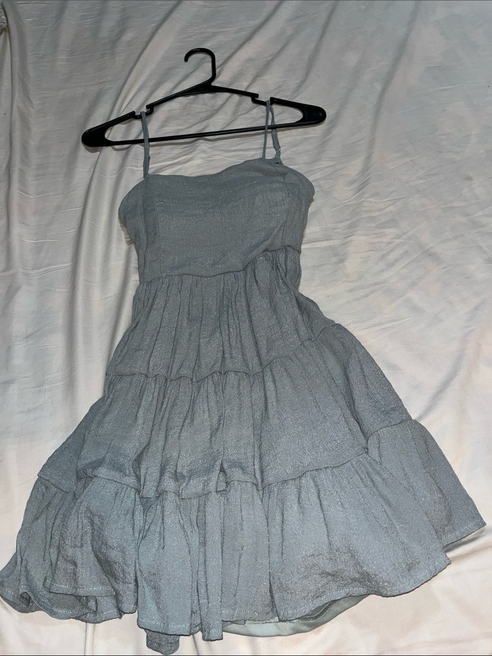 Light Blue Tiered Spaghetti-Strap Mini Dress